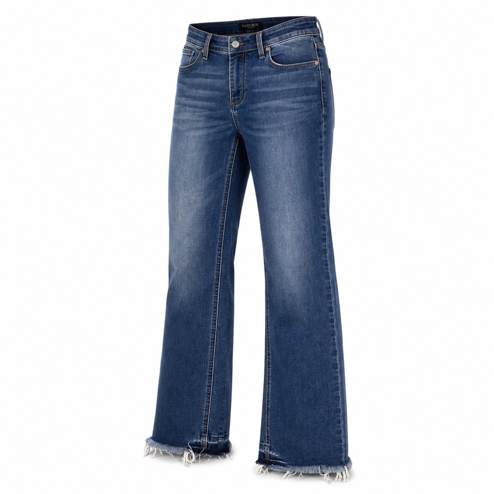 Judy Blue Straight Fit Jeans Women's 13/31‎ (32x32) Med Wash Raw Hem Denim